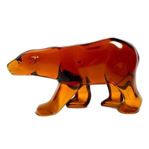 RARE VTG Indiana Glass Amber Bear Figurine Art Paperweight Mid Century Decor